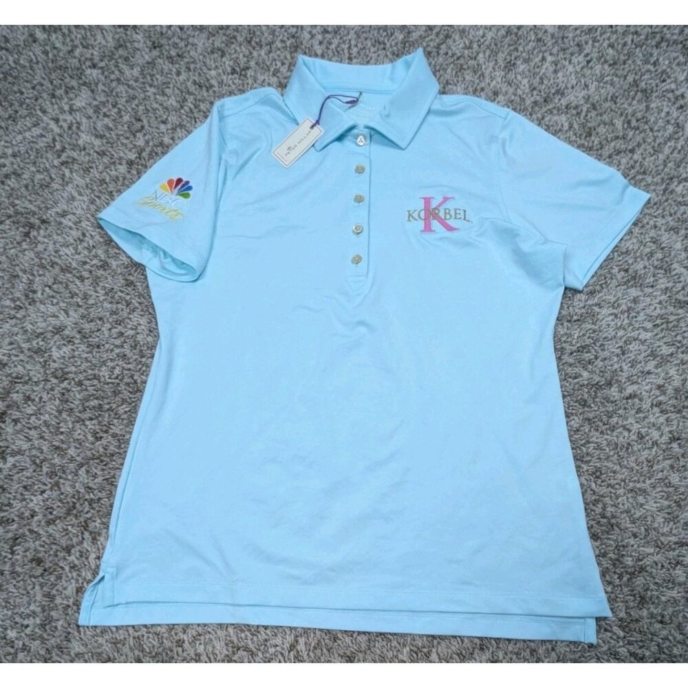 NEW Peter Millar Polo Shirt Women's Large Teal Green NBC Sports Performance Golf